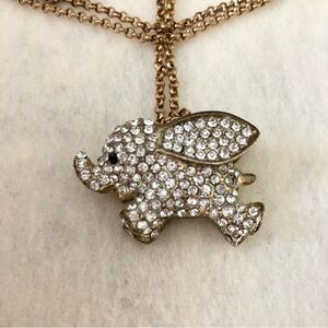 Whimsical Flying Baby Elephant Pendant on 30" chain gold tone rhinestones